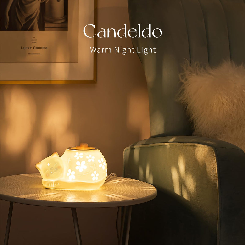 Candeldo Cat Wax Melt Warmer: Wax Melter for Scented Wax Cute Electric Wax Burner with 2 Replacement Light Bulbs Fragrance Candle Warmer Home Decor Birthday Gift for Women