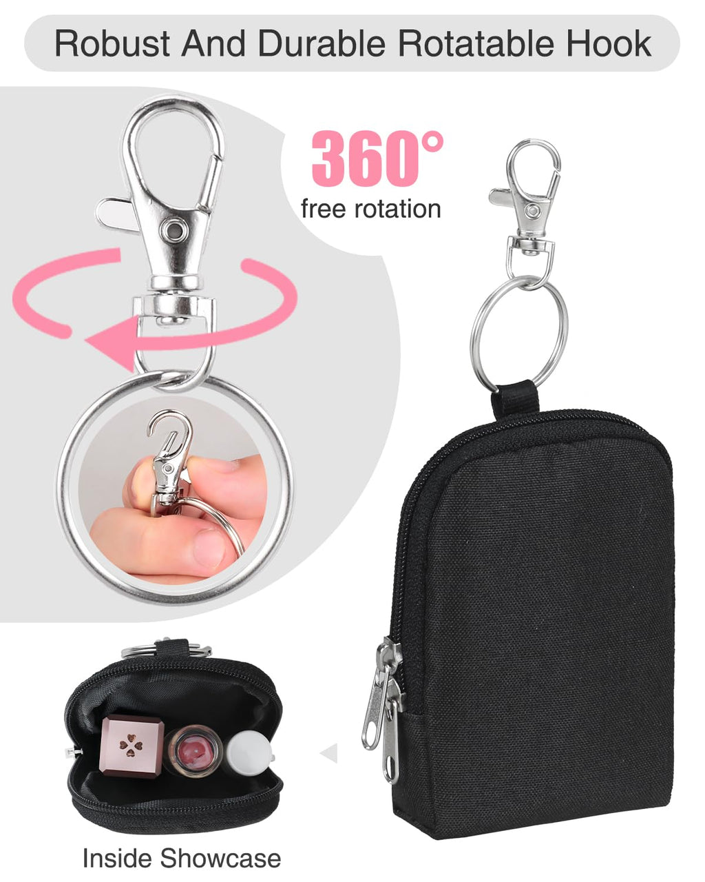 Meiiy Lip Balm Holder, Portable Lipstick Sleeve Pouch With Hook - Large Chapstick Holder, Stocking Stuffers, Small Gift for Women (Black)