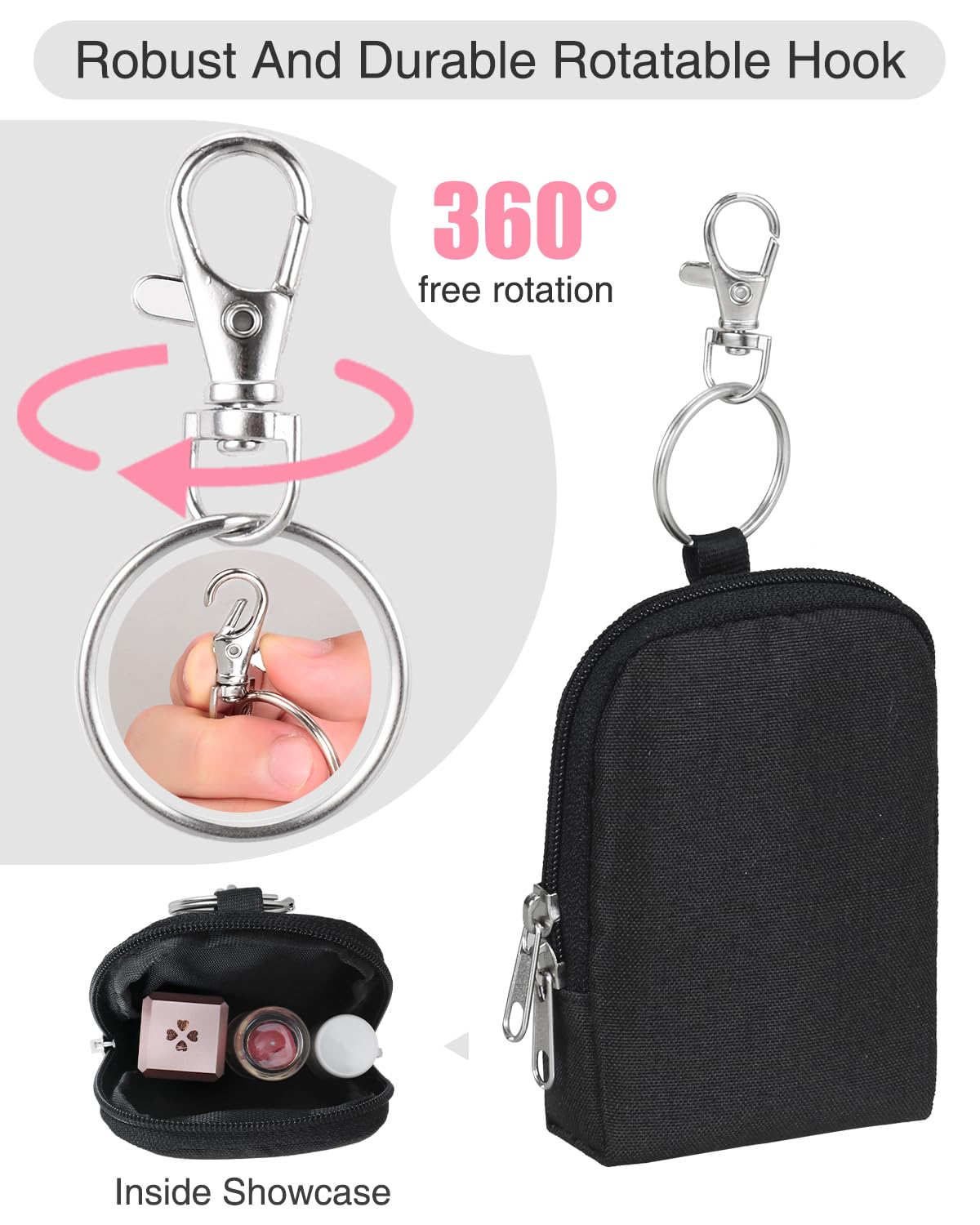 Meiiy Lip Balm Holder, Portable Lipstick Sleeve Pouch With Hook - Large Chapstick Holder, Stocking Stuffers, Small Gift for Women (Black)