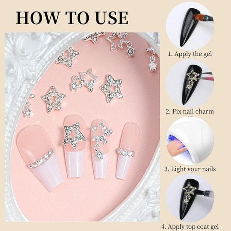 eswala Gold Nail Charms Bulk 150pcs 3D Nail Art Charms Kit, Nail Charms Butterfly Bow Cross Star Heart Flower Nail Charms and Gems Y2K,Metal Nail Rhinestone and Charms (Gold Nail Charms mix), Medium