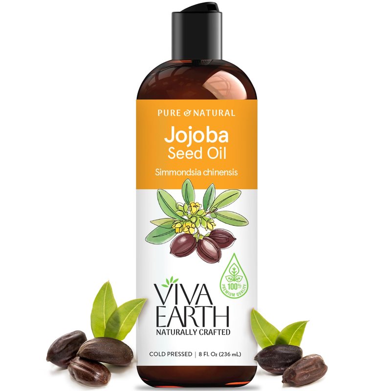 Viva Earth Jojoba Oil – 100% Pure and Natural Cold Pressed Jojoba Oil for Hair Growth, Skin, Beard, Body, Cuticles, and DIY Carrier Blends – Lightweight, Fast-Absorbing Cosmetic Oil, 8 oz