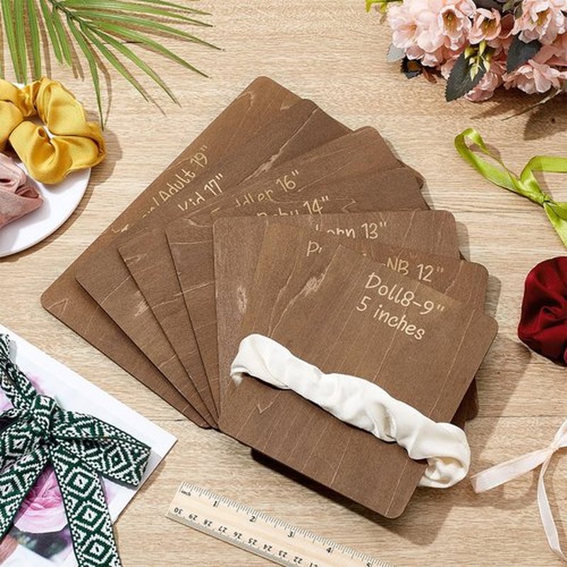 FINGERINSPIRE 7 Pcs Wooden Head Band Hair Bow Size Guide Measuring Boards 7 Size Camel Color Rectangle Headwraps Size Guide Measuring Templates Bow Tie Boards for Woman Hair Bows Gift Bows DIY