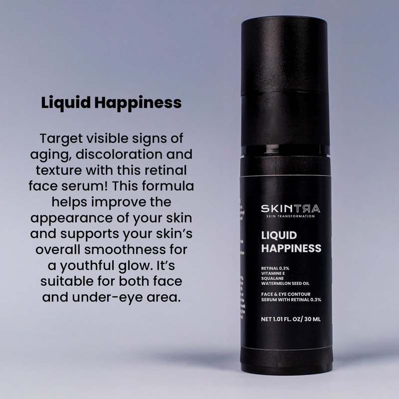 SkinTra Liquid Happiness Anti Aging 0.3% Retinaldehyde Serum for Face & Eyes - Retinal Discoloration Correcting Serum with Fast Absorbing Squalane - Boosts Firmness - Vegan, 30 ml/Net 1.01 Fl. Oz
