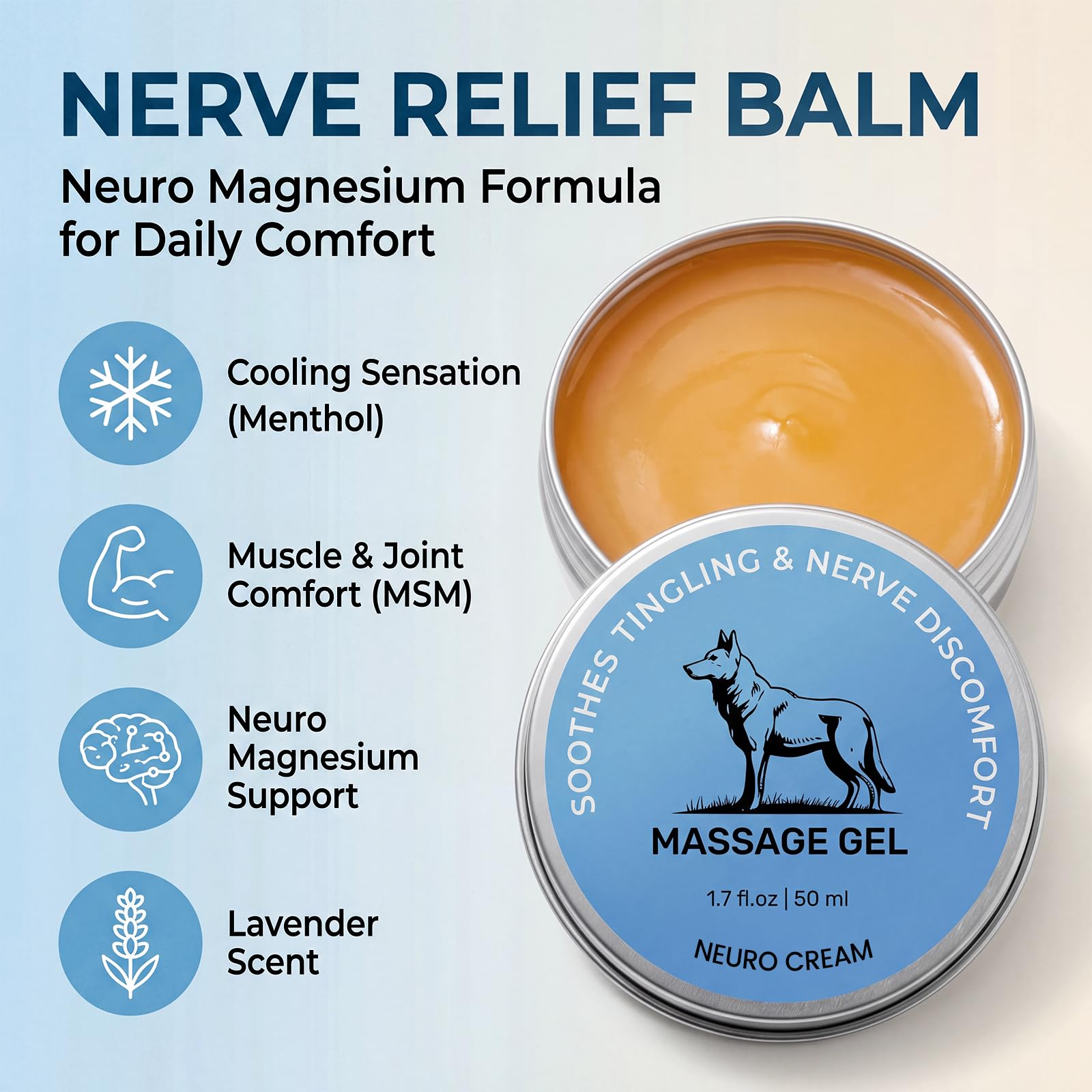 Pwkvsn Nerve Relief Balm for Neuropathy – Neuro Magnesium Cream with Menthol & MSM, Cooling Soothing Massage Cream for Muscle & Joint Comfort, Lavender Scent (1.7 Fl Oz (Pack of 1))