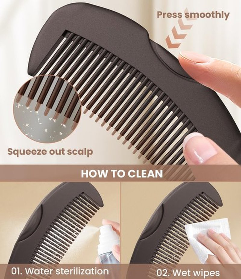 Dandruff Comb Fine Tooth Scalp Detox Comb Lice for Women, Men & Kids Stainless Steel Scalp Detoxing, Sweep & Massage Hair Brush Tool for Hair Care (Brown+Red)
