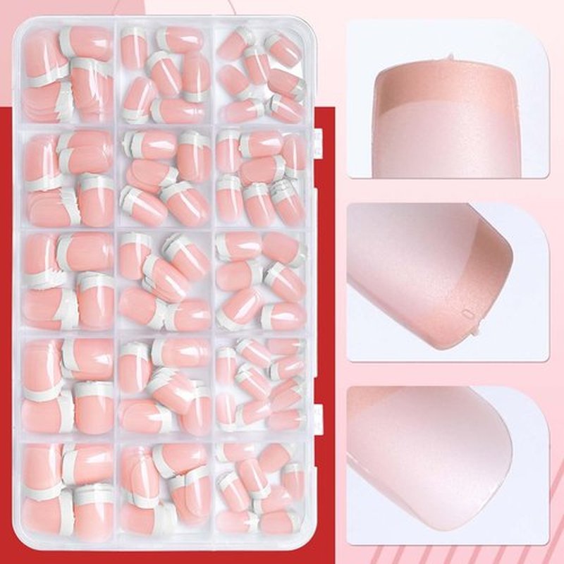 300pc White French Tips Press on Nails Short Square Fake Nails with Glue Tabs, Short Nails Press ons Nail Square Nude Pink Acrylic Nails French False Nail Artificial Fingernail 15 Sizes for Women