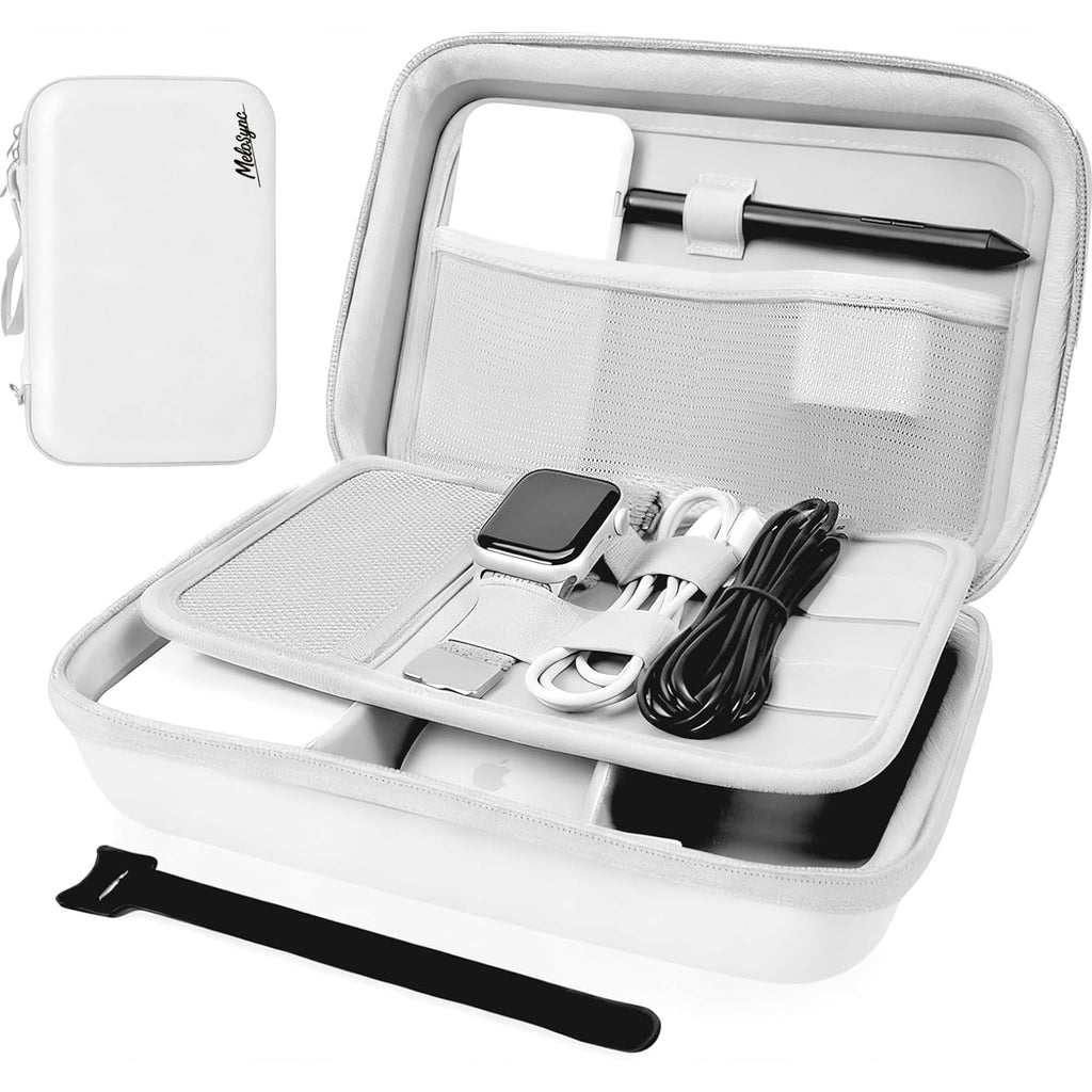 MeloSync Hard Travel Electronic Organizer Case for Power Bank Chargers Cables USB Flash Drive SD Card Electronics & Backpack Organizer Travel Case Small Portable Accessories Bag, white