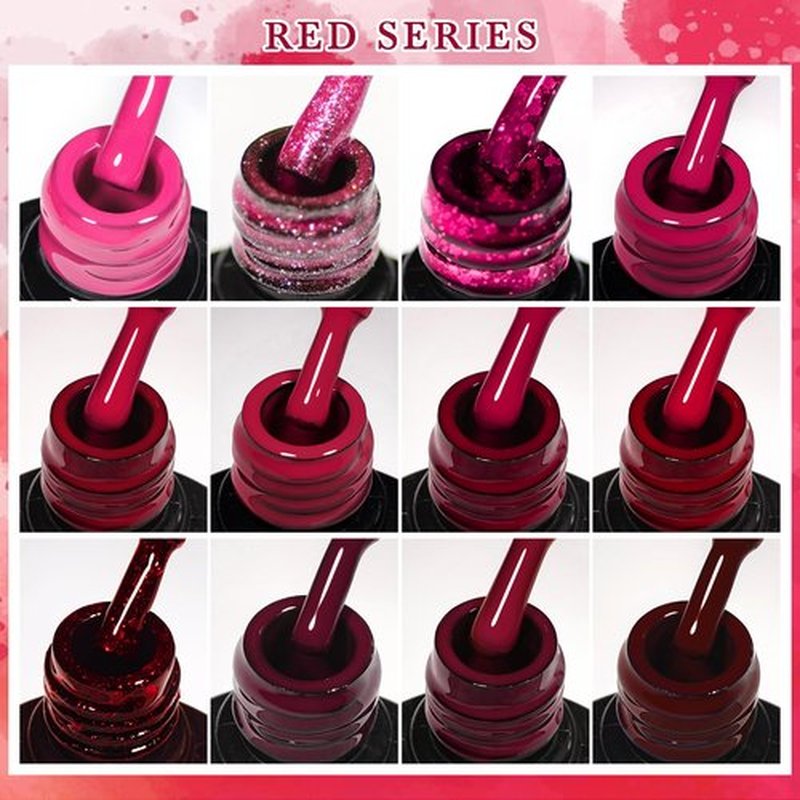 MSRUIOO Red Gel Nail Polish Set 12 Colors Bloody Mary Collection Popular Shimmer Red Burgundy Gel Polish Kit Nail Art Design Soak Off UV LED Gel Nail Kit Minicure DIY Home Gifts for Mom