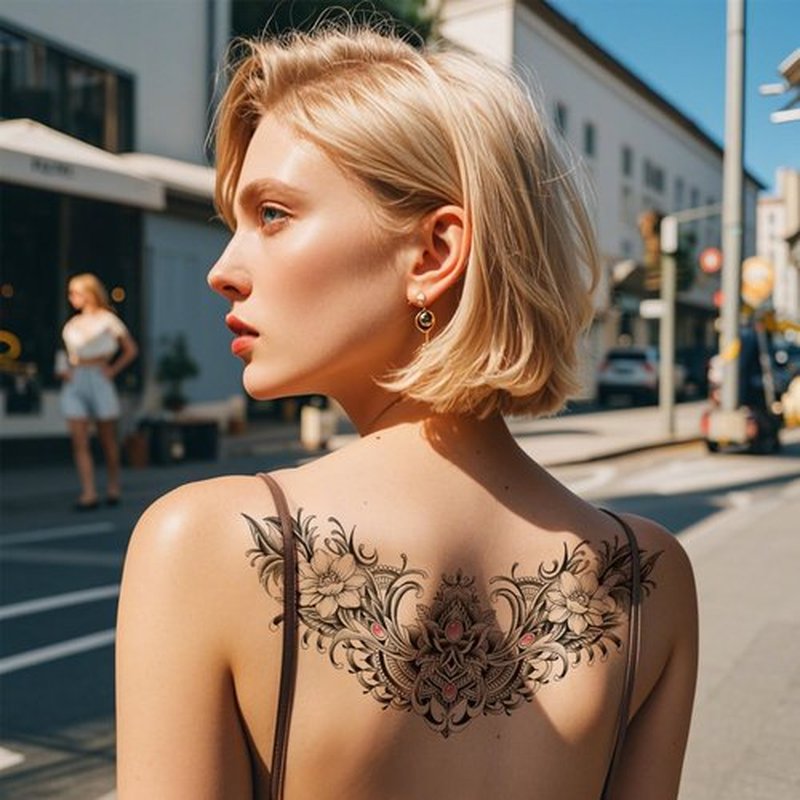 POSTA 6 Sheets Chest Large Temporary Tattoo for Women, Abdomen Waist Back Fake Tattoos for Adults, Realistic Moth Flowers Tattoo Stickers, Body Scar Cover Belly Tattoos