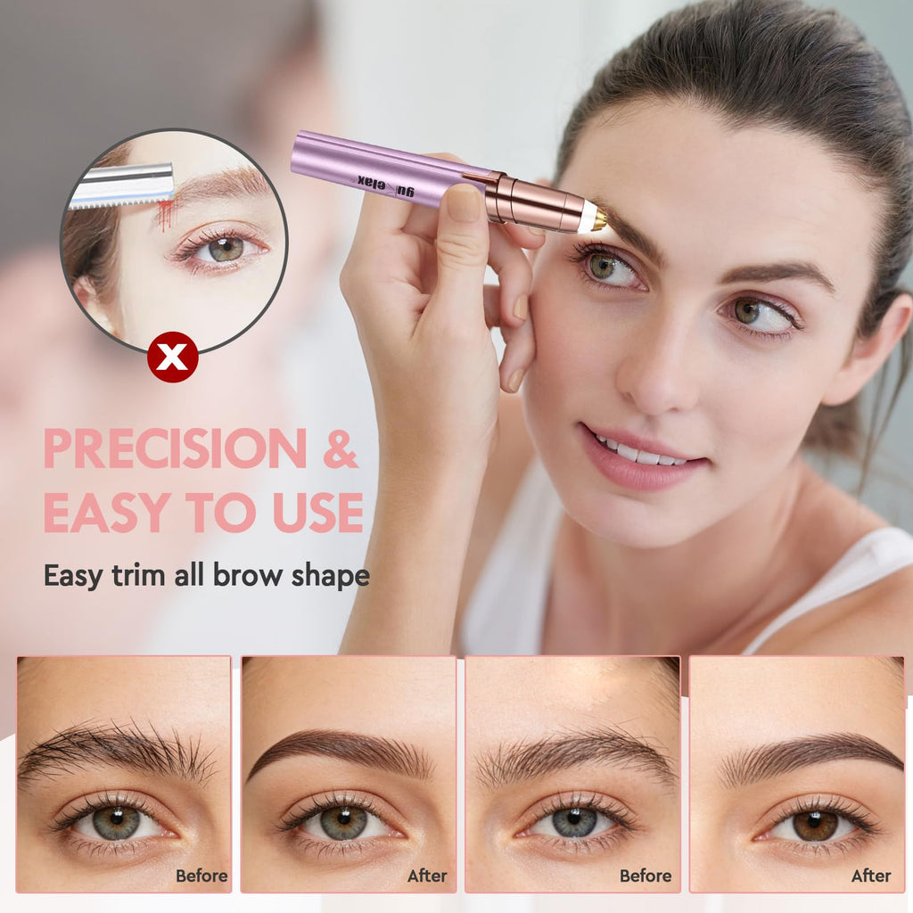 gurelax Eyebrow Trimmer for Women,Electric Eyebrow Hair Remover, Painless Brow Razor Shaper with LED Light, USB Rechargeable, Eye Brow and Face Epilator