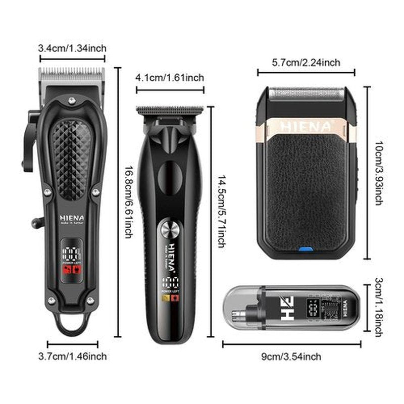 HIENA PRO Hair Clippers for Men Professional, Cordless Barber Clipper & T-Blade Beard/Hair Trimmer Set, Electric Razor Foil Shaver Nose Trimmer Barber Kit, Men's Hair Cutting Kit