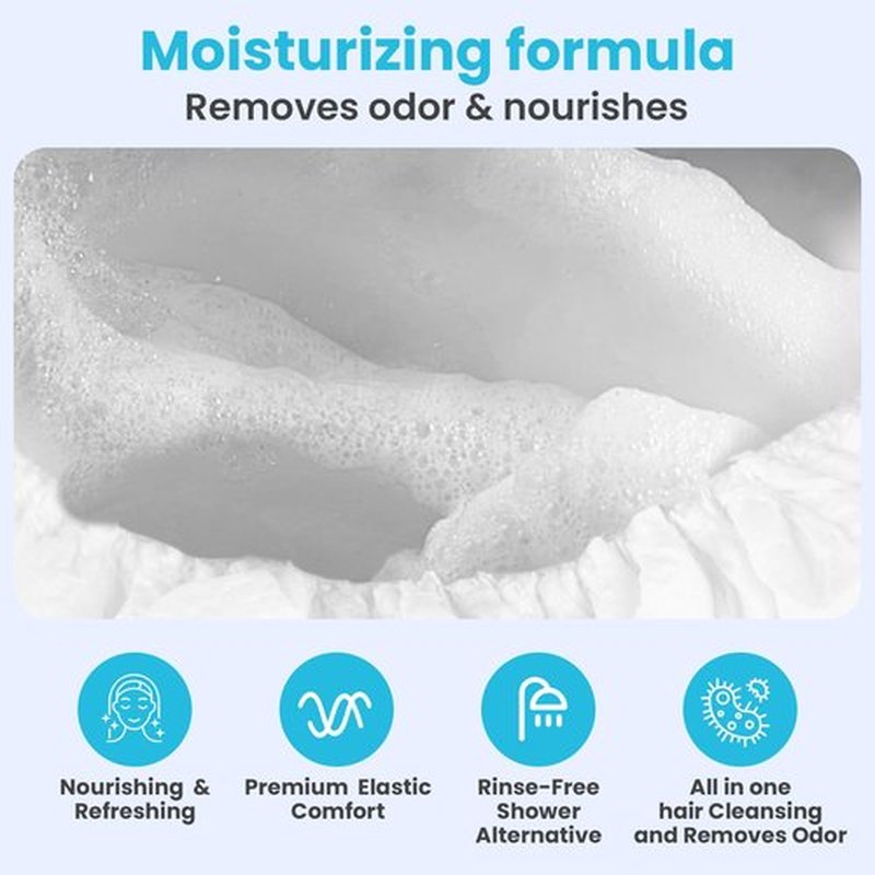 Drench No Water Hair Washing Cap - Waterless Shower Caps with Shampoo and Conditioner - Disposable Rinse Free Wash Aids - Ideal for Elderly and Disabled - Pack of 24