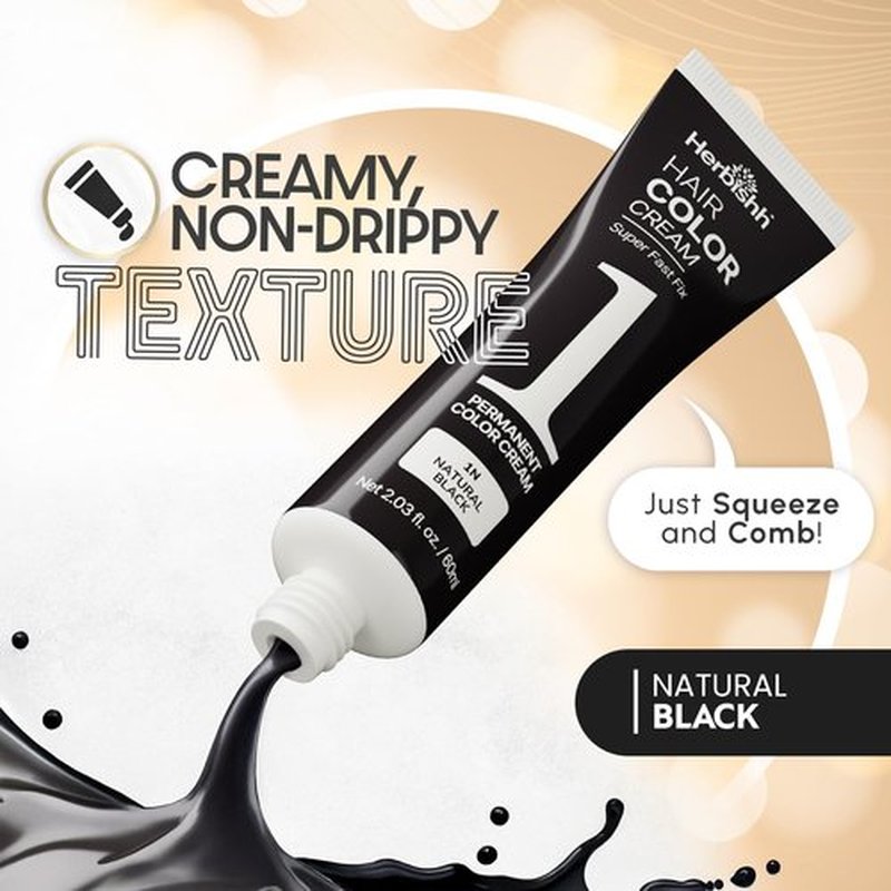 Herbishh Korean Hair Dye Cream & Developer - Ammonia-Free Permanent Color for Gray Coverage | Natural Black (2.03 fl oz Each)