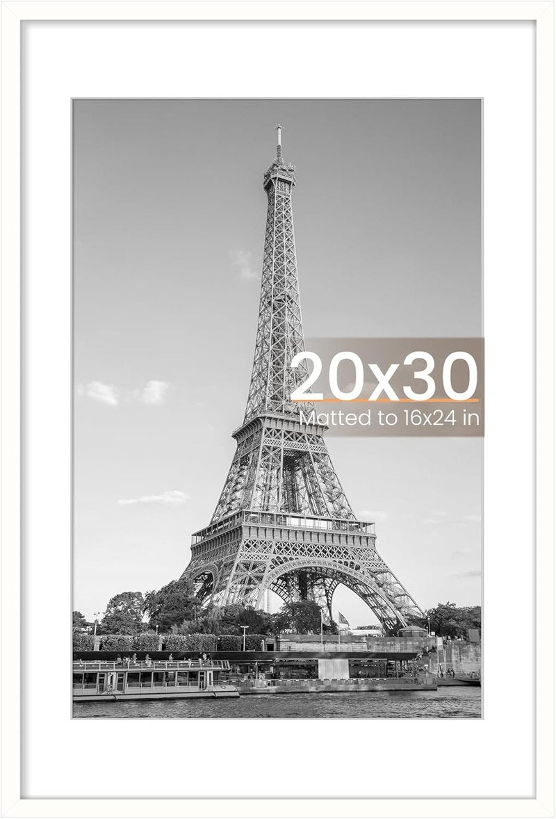 Upsimples 20x30 Poster Frame - Display 16x24 Pictures with Mat or 20x30 Without Mat, White
