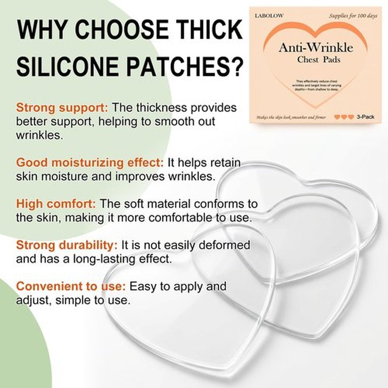 LABOLOW Chest Wrinkle Pads - 3-Pack Reusable Ant-Wrinkle Silicone Patches for Skin Firming,Silicone Patches Smoothing & Hydration & Skin Tightening Overnight Chest Pads (Lasts Up to 3 Months) s1