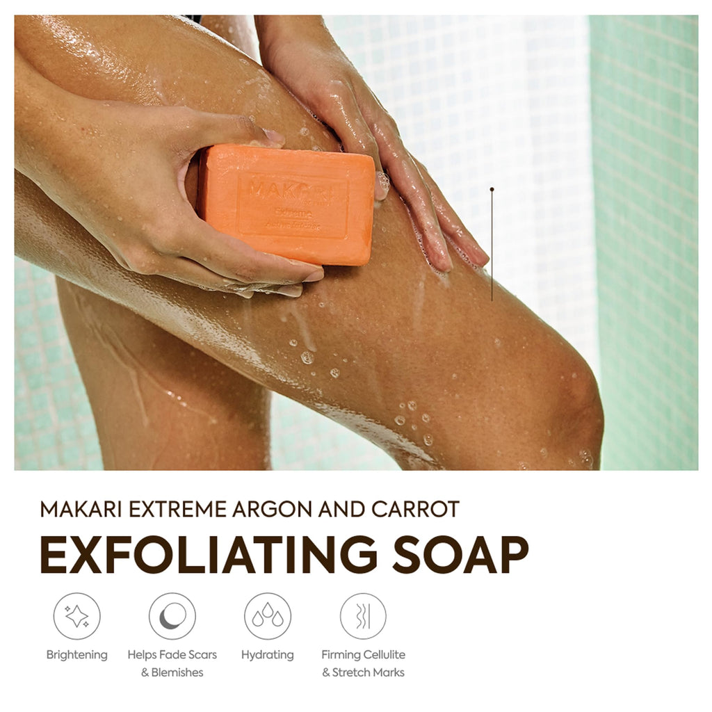 MAKARI Extreme Active Intense Argan & Carrot Oil Exfoliating Soap 2-Pack (7 oz) | Radiance-Boosting Bar | With Apricot Seed Extract & Vitamins C & E | Helps Reveal Smoother-Looking Skin