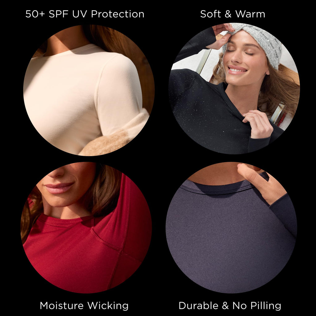 Cuddl Duds Womens Heavyweight Fleece 2 Piece Long Sleeve Thermal Underwear Set – Shirt & Leggings Base Layer for Cold Weather – Winter Clothing Long Johns Lounge Sets for Women, Black, M