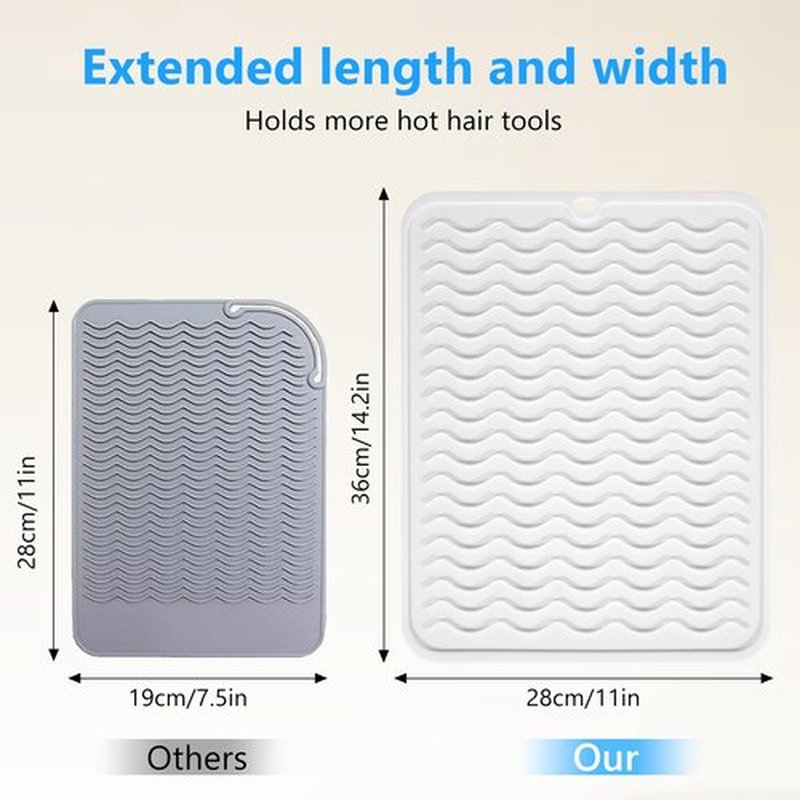 Quccefods Heat Resistant Mat Oversize Curling Iron Mat Silicone Hot Hair Tools Mat for Hair Straightener,Flat Irons,Hair Styling Tools Countertop protection Portable Travel Mat 14.2" x 11"