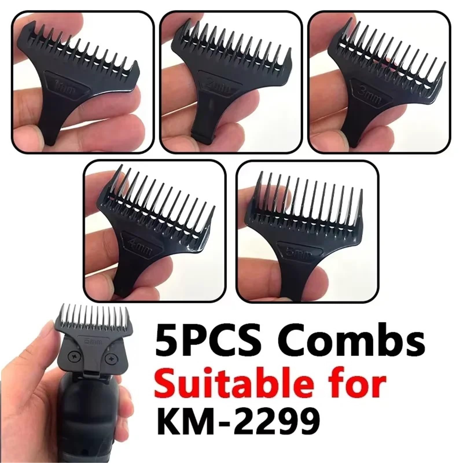 Hair Trimmer Limit Comb Universal Black Guards Hairdresser Hair Cutting Guide，Compatible For Kemei，KM-2293 KM-2299 1 2 3 4 5mm Comb