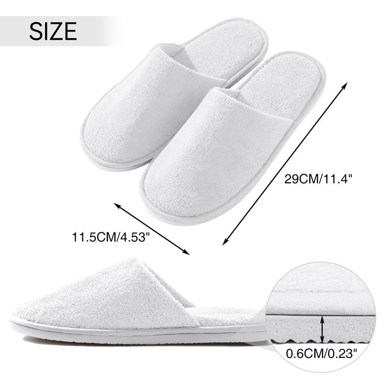 UINOFER 10 Pairs Spa Slippers, Disposable Hotel Cotton Velvet Closed Toe Slippers for Home, Bedroom, Bathroom, Indoor, Hotel or Commercial Use (White, One Size)