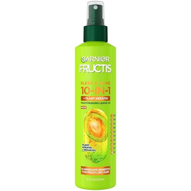 Garnier Fructis Sleek & Shine 10-in-1 Treatment - Frizz Control with Plant Keratin, 8.1 Fl Oz