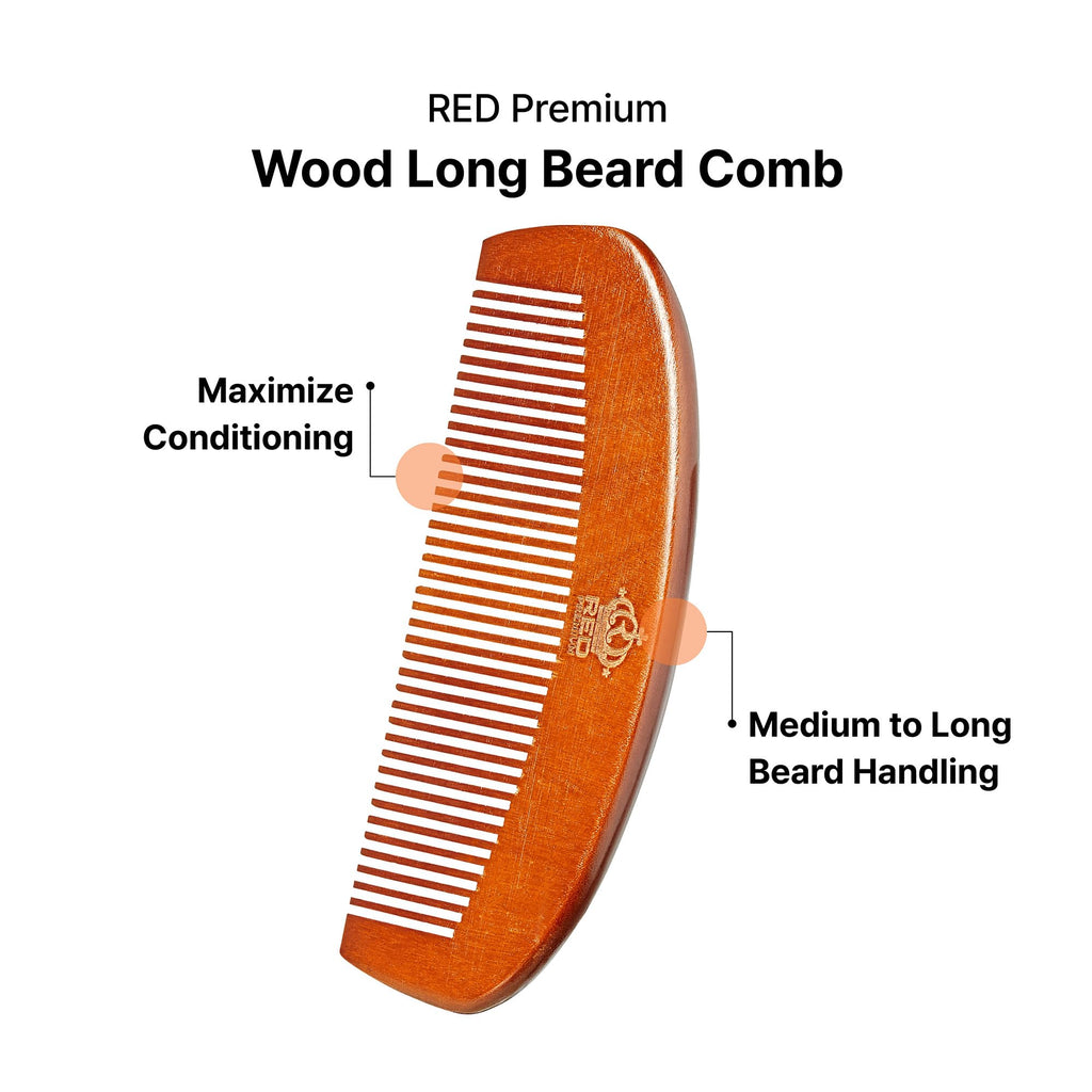 Red by Kiss RED Premium Beard Grooming Kit, 2 Premium Wood Combs & Professional Shear Set for Men, Complete Facial Hair Styling, Maintenance Kit with Ergonomic Design, Easy to Carry