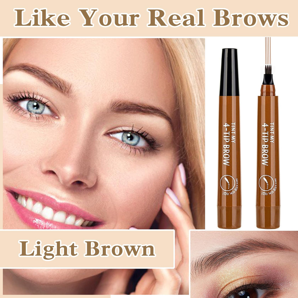 3PCS light Brown Eyebrow Pencil, 4 Point Microblading Eyebrow Pen for Hair-Like Effect, Long Lasting Waterproof & Smudge-proof, Easily Creates Natural eyebrow makeup