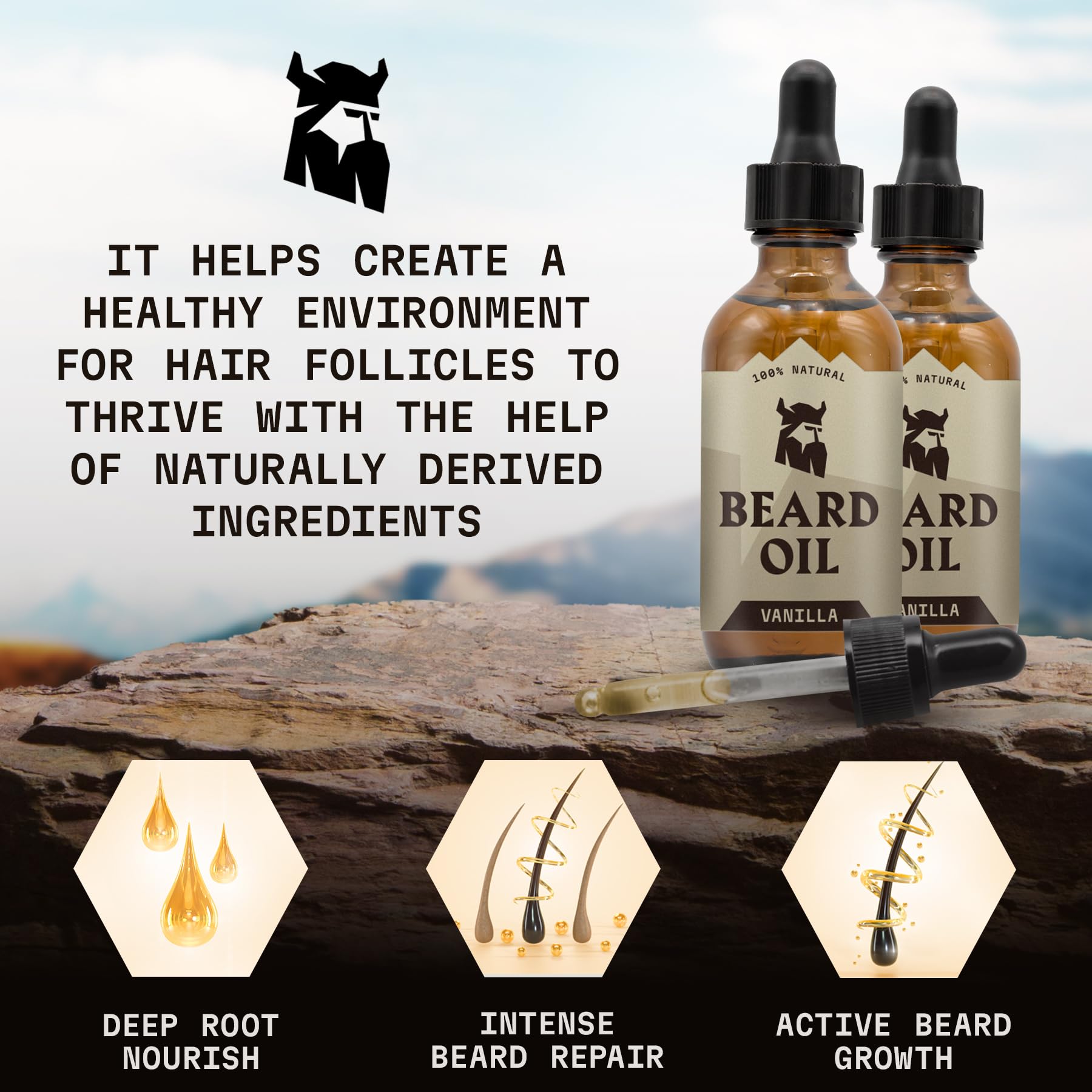 Striking Viking Beard Oil for Men - 2 Fl Oz, Pack of 2, Vanilla - Conditioning with Jojoba, Argan & Almond Oil - Promotes Fuller Growth with Beard Growth Serum - Soothes Itch with Tea Tree Extract