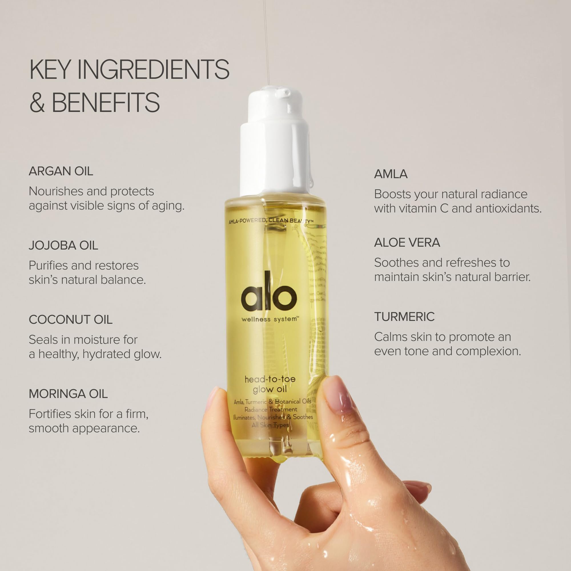 ALO Head-to-Toe Glow Oil + Travel | Glow-Boosting Natural Dry Body Oil | Jojoba, Amla, Aloe & Vitamin E | Hydrates & Nourishes Skin | Citrus Scent | 3.2 + 0.7 Oz