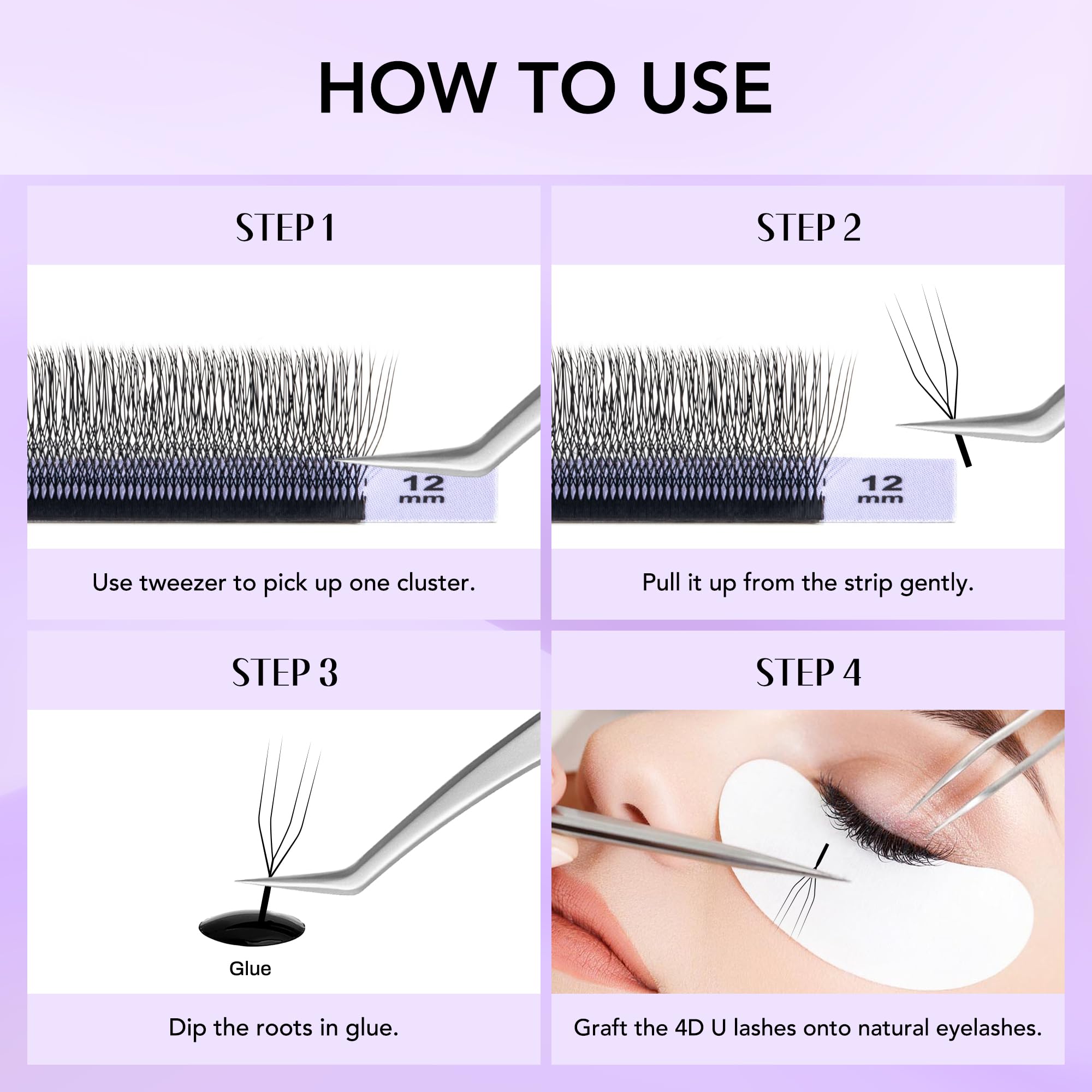NATUHANA 5D U Lash Extensions 0.07 C Curl 8-14mm Mix Premade Fans Black