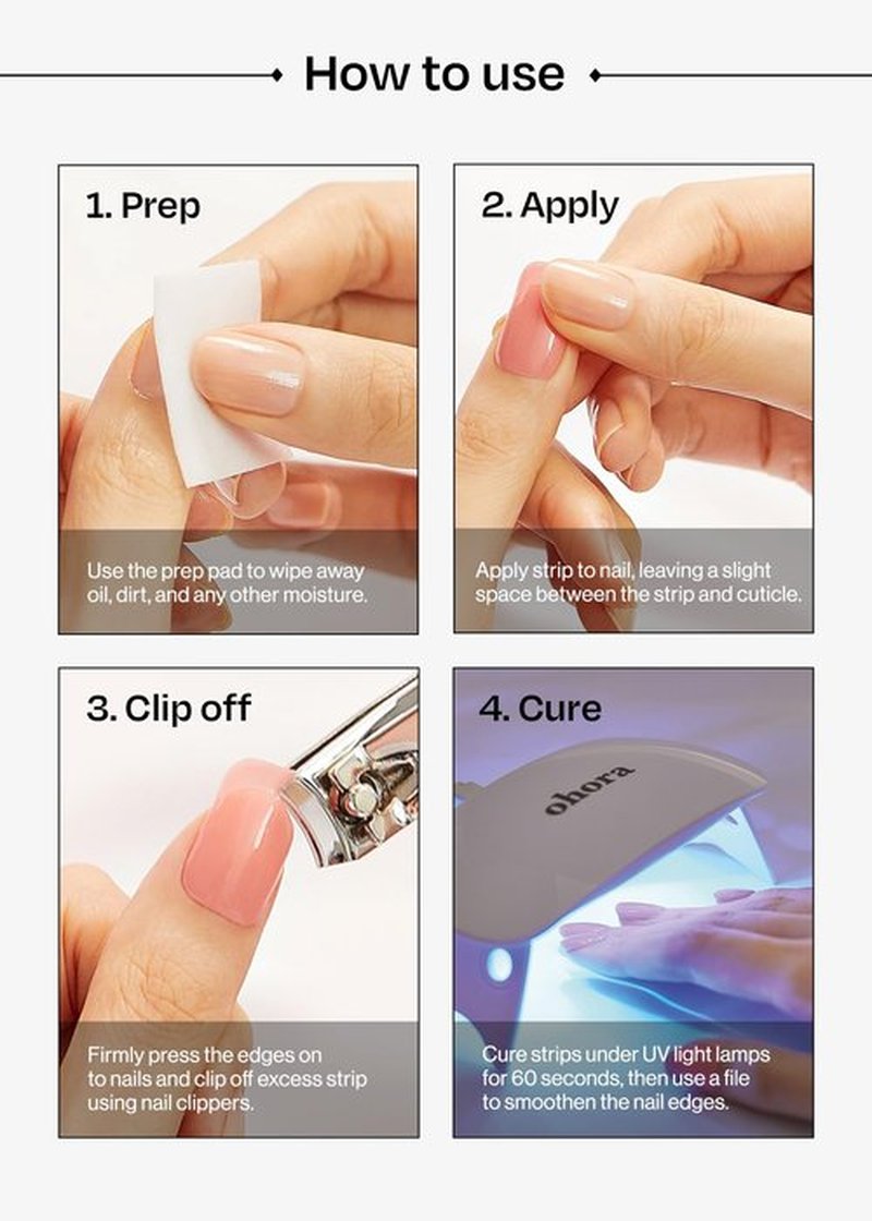 ohora Semi Cured Gel Nail Strips (N Mulberry) - Red, Ombre, Works with Any UV/LED Lamps, Salon-Quality, Long Lasting, Easy to Apply & Remove - Includes 2 Prep Pads, Nail File & Wooden Stick