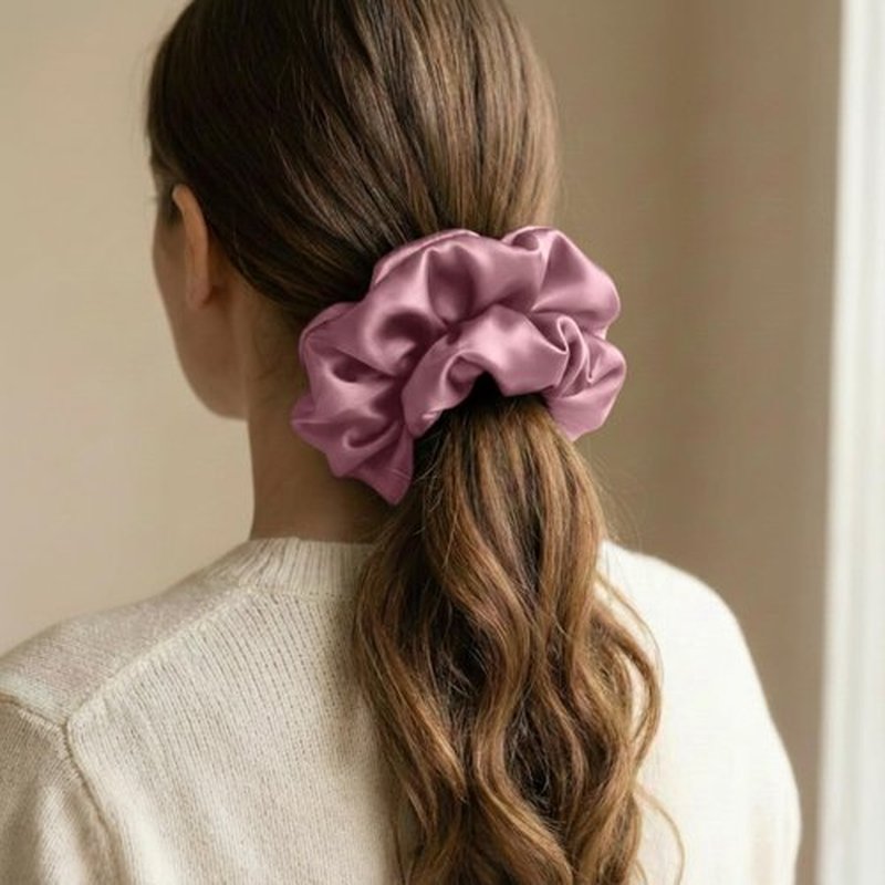Silmer 22 Momme Silk Pillow Scrunchie Air, Oversized Lightweight Mulberry Silk Hair Tie with High Elasticity, Soft Padded No Crease Ponytail & Sleep Holder (Dusty Rose, 1Pc)