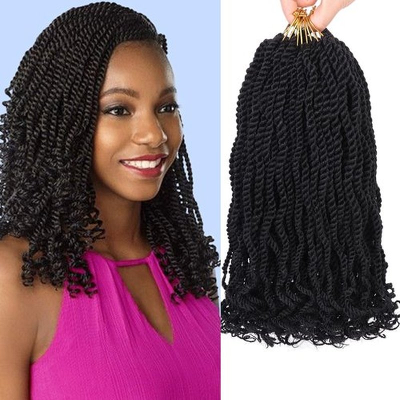 Kachanaa 14 Inch Wavy Senegalese Twist Crochet Hair 8 Pack Synthetic Short Pre Looped Kids Crochet Braids with Curly Ends Pre Twisted Small Havana Twist Braiding Hair for Black Women 1B#