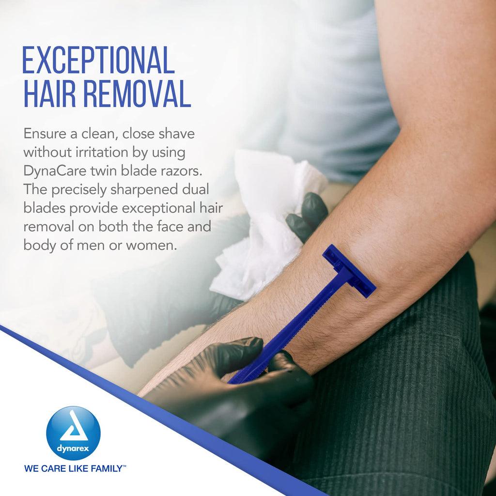 Dynarex DynaCare Twin Blade Razors, Disposable Unisex Razor with Two Blades Provides Smooth, Close Shave, for Prior to Procedures or Tattoos, Blue, 6 Boxes - 50 Razors per Box