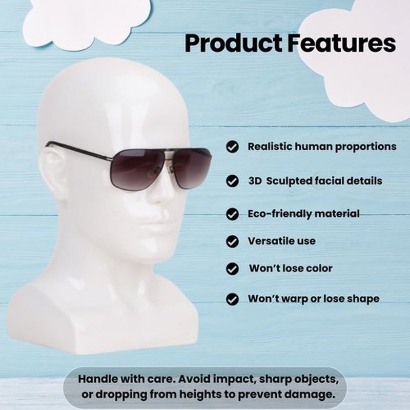 lightmay Male Mannequin Head – 13.7” Bright White Wig Stand for Hats, Wigs, Headphone, Glasses – Great for Styling, Display & Storage (Bright White, 13.7)