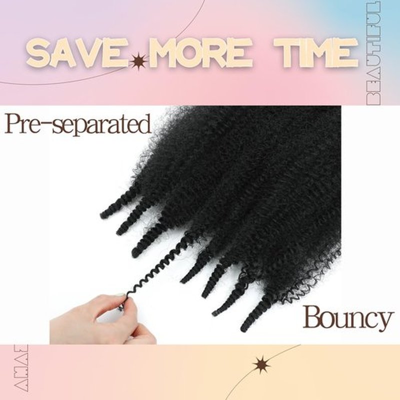 Spring Afro Twist Hair, 20 Inch Springy Marley Twist Braiding Hair Pre-Separated 6 Packs Spring Twist Afro Kinkys Bulk Hair for Soft Locs Crochet Hair Extensions for Black Women (1B, 20inch)