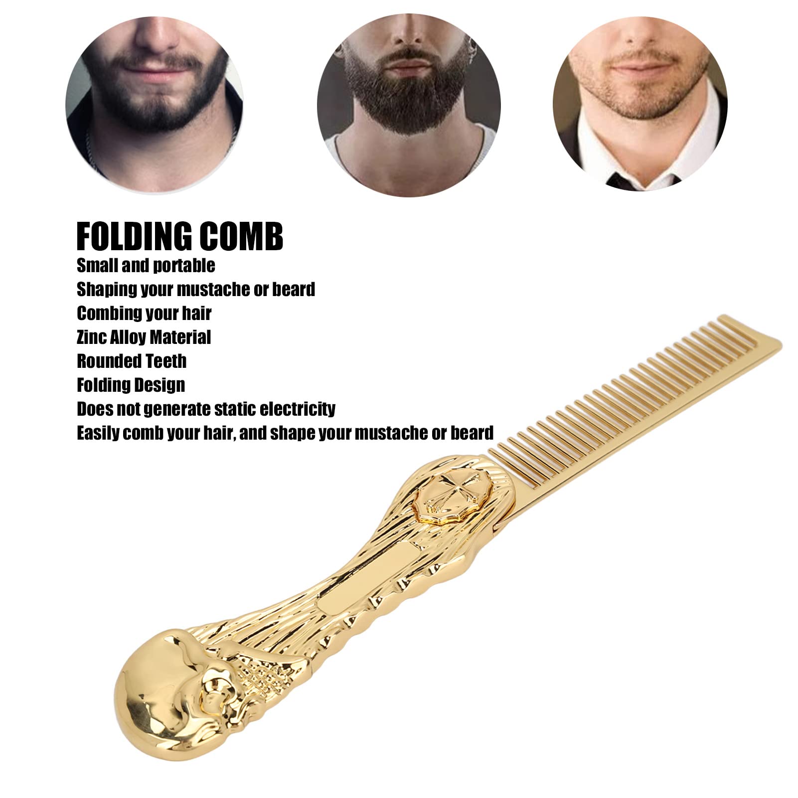 Foldable Hair Comb for Men & Women – Anti-Static Zinc Alloy Pocket Hairdressing Brush, Mini Beard & Mustache Styling Tool, Folding Barber Hair Comb for Travel, Home & Salon (Gold)