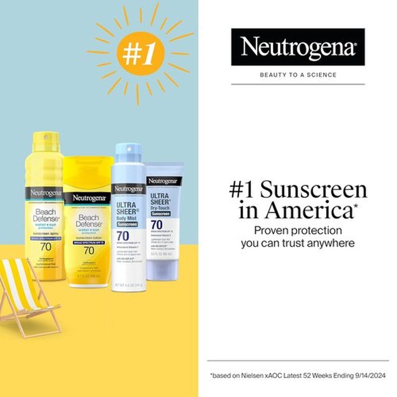 Neutrogena Ultra Sheer Sunscreen Spray - Broad Spectrum SPF 70, Lightweight & Water Resistant, 5 oz, Pack of 3