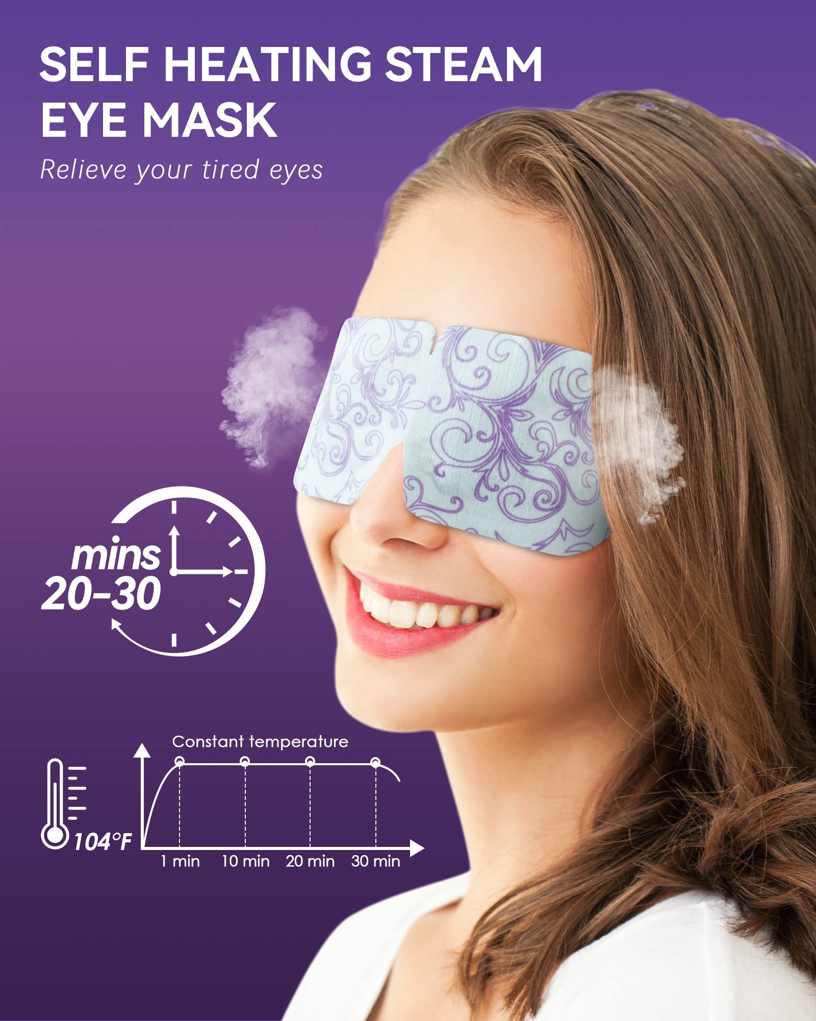 ProCIV 18 Packs Lavender Steam Eye Masks, Heated Eye Masks for Dark Circles and Puffiness Disposable Warming Eye Masks for Soothing Headache Reliefing Eye Fatigue(Lavender)