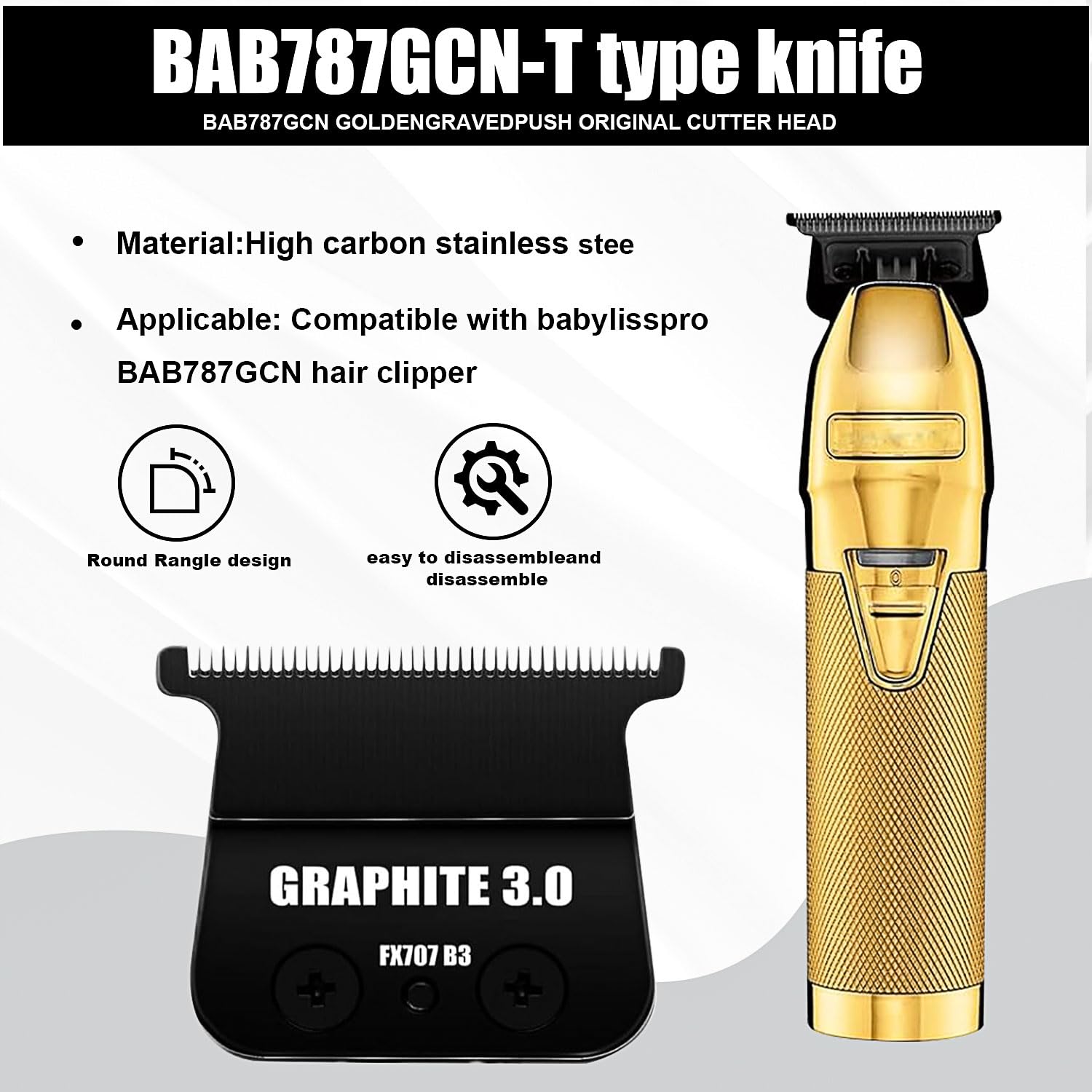 1 Pc FX707Z DLC 2.0 Replacement Blades Head Compatible with BaByliss PRO Barberology Trimmer Blade,Zero-Gapped Replacement Trimmer Blade Compatible with BaBylissPRO FX787 & FX726 Trimmer（Black）