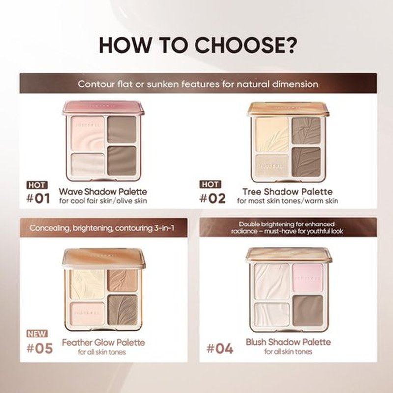 JUDYDOLL Highlight & Contour Palette, All-in-One Matte Highlighter Contour Compact, Natual Finish, Brightening Blendable Face Makeup for Cool Fair and Olive Skin (New Version 01 Wave Shadow Palette)
