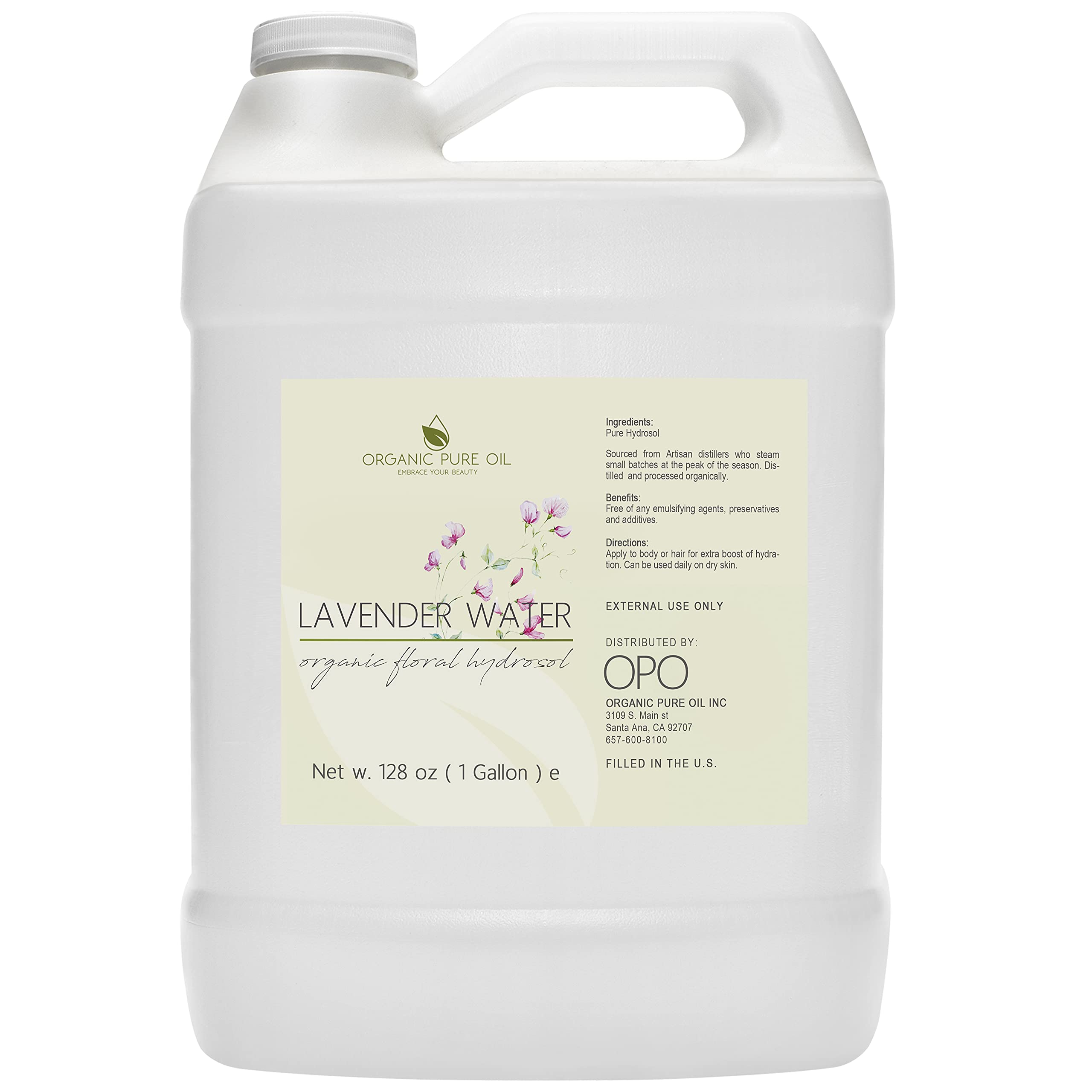 OPO Lavender Water Hydrosol - Pure Steam Distilled Natural Non GMO Calming Bulk Body, Face, Facial Toner, Aromatherapy, Set Makeup, Cleanser Mist Spritz (128 oz / 1 Gallon)