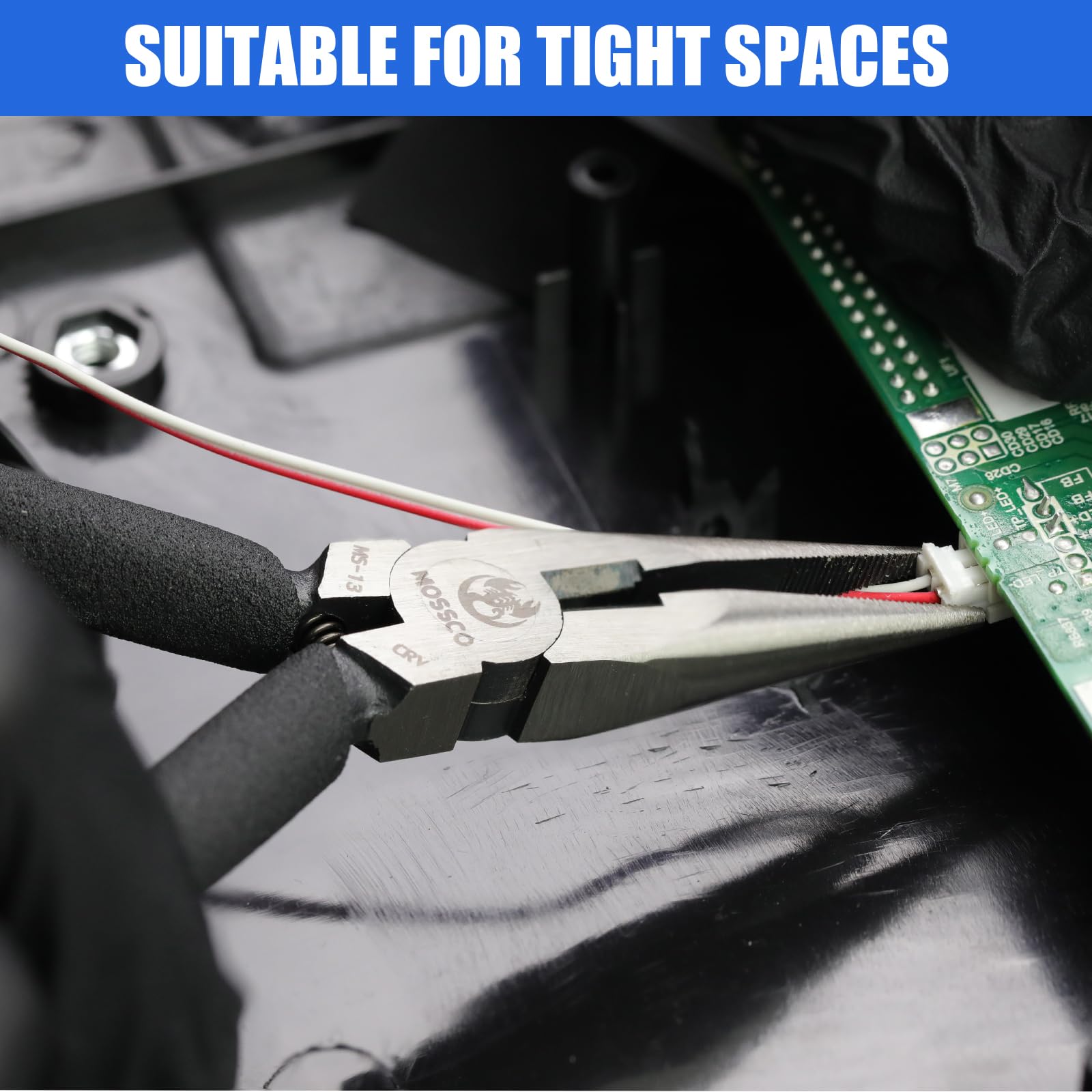 MOSSCO Needle Nose Pliers, 5" Mini Long Nose Pliers with Cutter, Serrated Jaw Precision Small Needle Nose Pliers for Jewelry Making, Bending Wire, Crafts, Electronic Repair