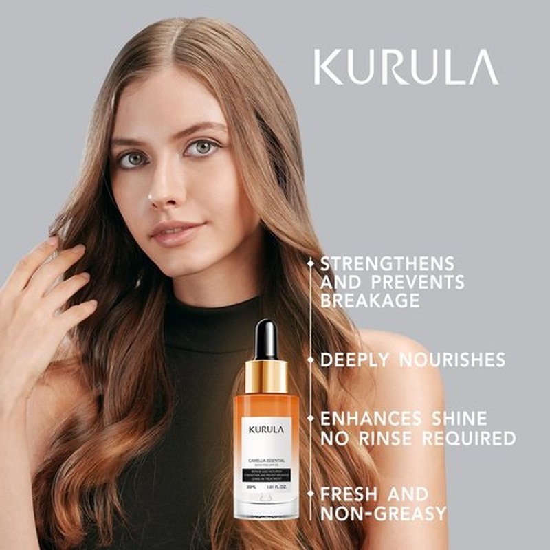 Kurula Hair Oil Camellia Hydrating Oil Serum to Adds Hair Shine and Smooths Split Ends Strengthens and Provides Heat Protection Frizz Control Hair Oil for Damaged Hair and Dry Hair