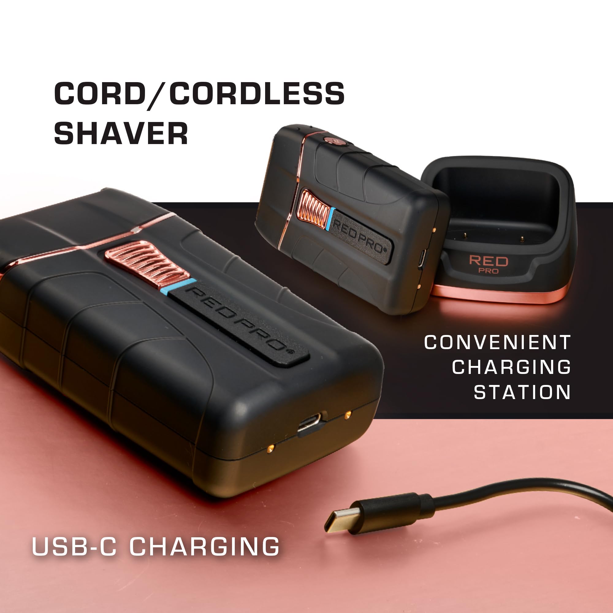 RED Pro Titanium Foil Shaver Cord/Cordless Shaver for Men, Powerful Electric Razor USB-C Rechargeable, Up to 170 Minutes of Run Time, Quiet, Durable and Portable (Matte Black)