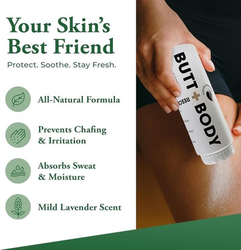 Palm Beach Naturals Butt & Body Rescue Powder | Talc-Free Whole Body Deodorant for Men & Women – Absorbs Sweat, Controls Odor & Chafing – 4oz