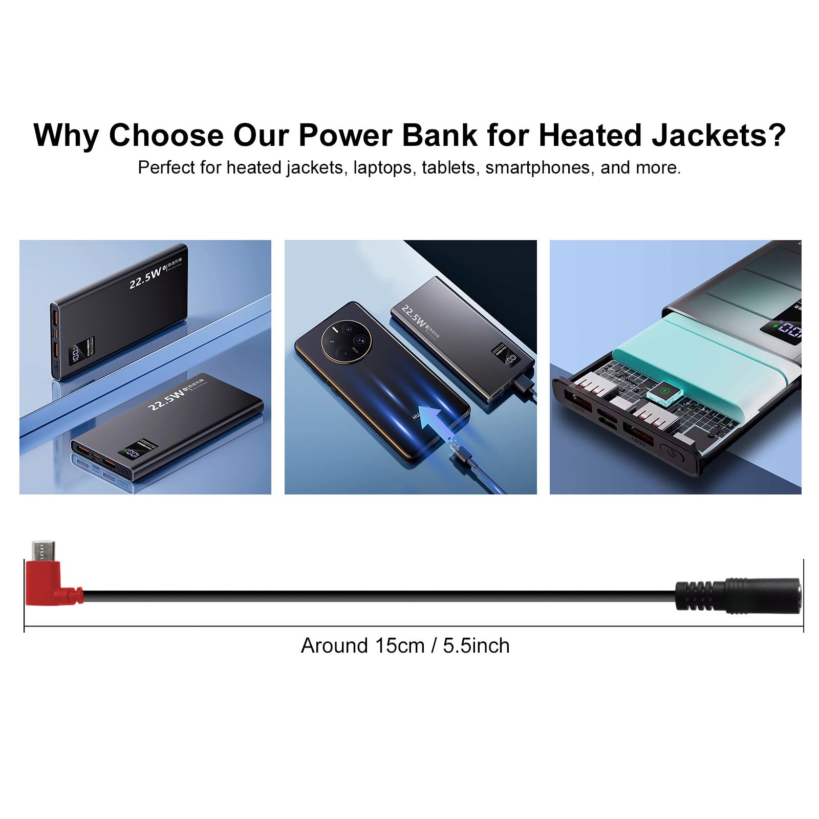 Smarkey 12V QC3.0 Heated Jacket Battery PD Power Bank with Type-C Step Up Adapter Charger Cable Compatible with M12, Makita, Snapon, Metabo, Craftsman, AEG Gear