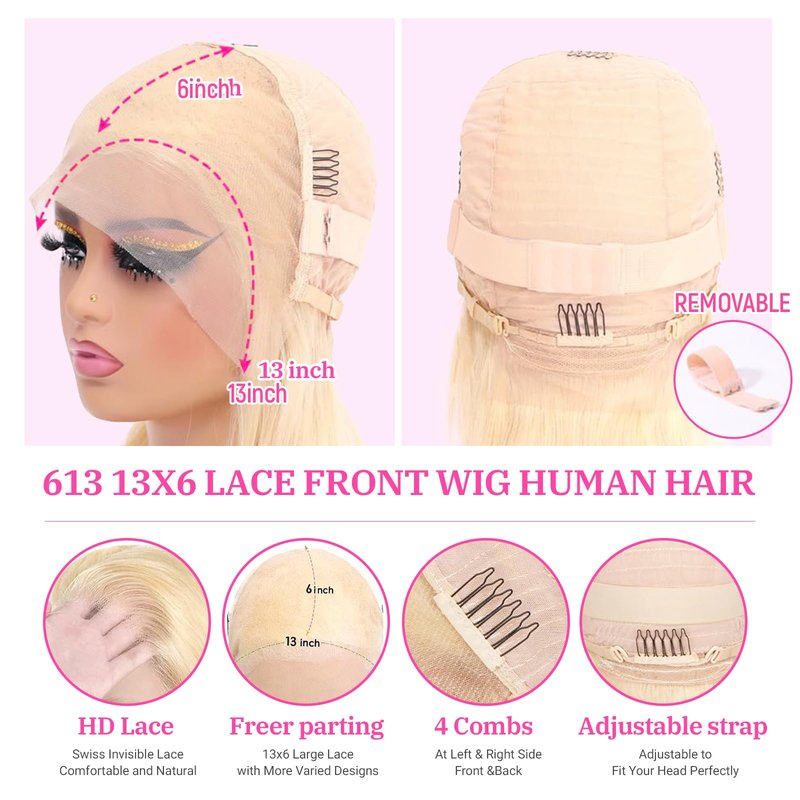 ZyBeidi 30 Inch 613 13x6 Lace Front Wig Human Hair Straight Human Hair Wig 180 Density Honey Blonde Wig Human Hair For Black Women