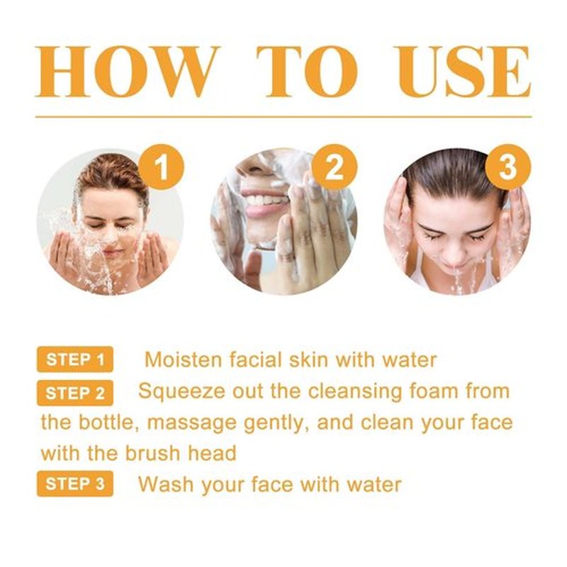 Axnzp 2 Pcs Turmeric Foaming Face Wash, Deep Cleansing Exfoliating Glow Wash Turmeric Brightening Facial Cleanser with Brush for All Skin.