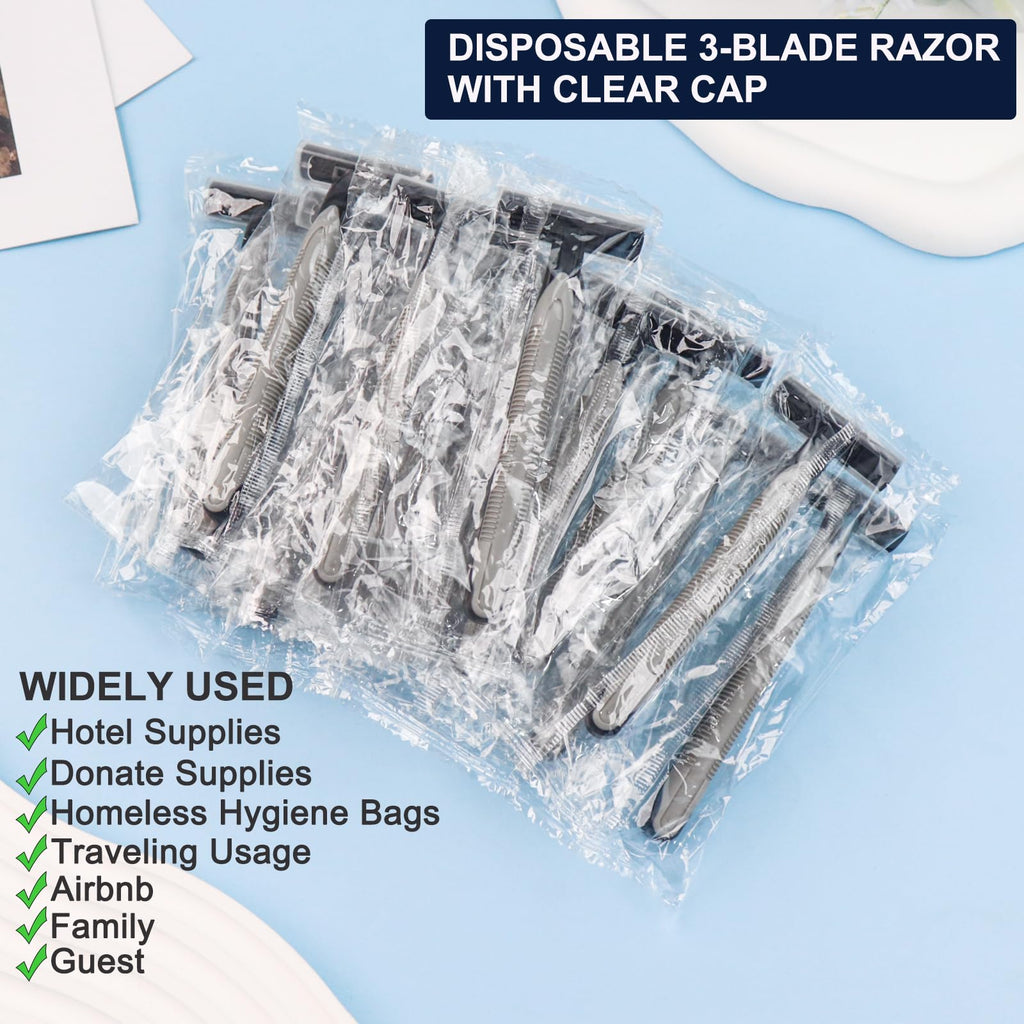 Xuezoioy Disposable Razors Bulk Pack of 30,Black Travel Bulk Razors Single Use Individually Wrapped 3 Blade Men's Disposable Shaving Razors with Clear Cap for Homeless,Hotel,Charity,Air Bnb,Unisex